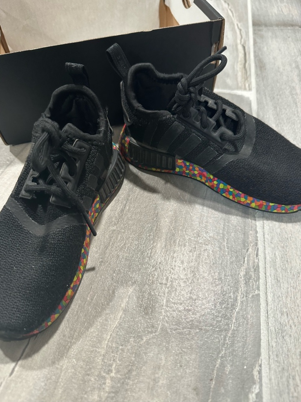 adidas Kids Black Sneakers with Multicolor Mosaic Accent